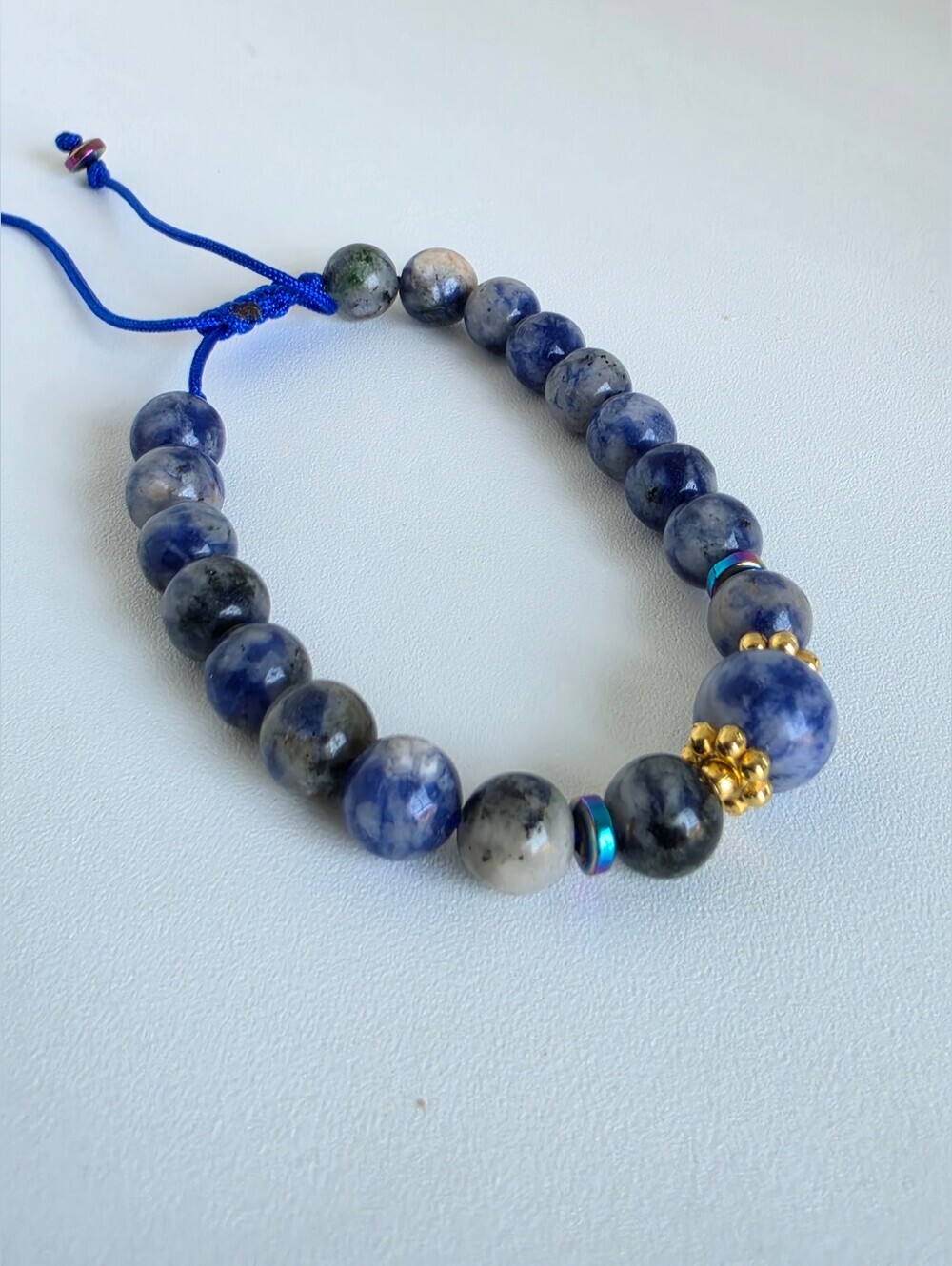 Handmade Blue Sodalite Adjustable Gemstone Beaded Bracelet Boho Unisex